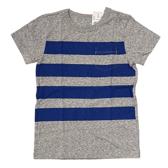 NWT J. Crew Kids' Grey and Blue Striped Pocket Crewneck T-Shirt - Picture 1 of 9
